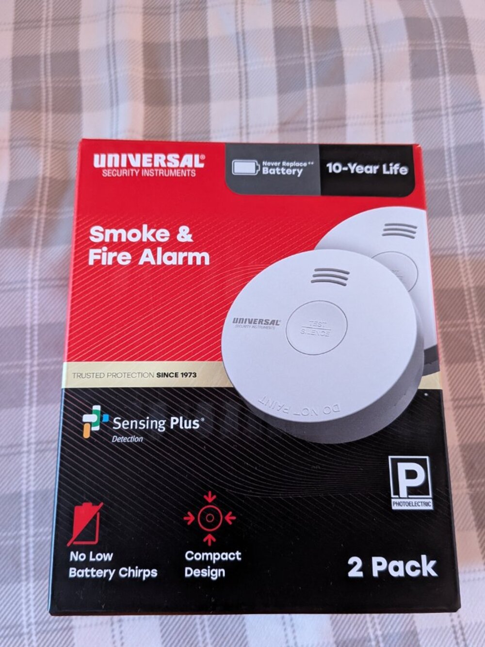 NEW Universal Security Instruments Smoke and Fire Alarm 2 Pack 10-Year Life